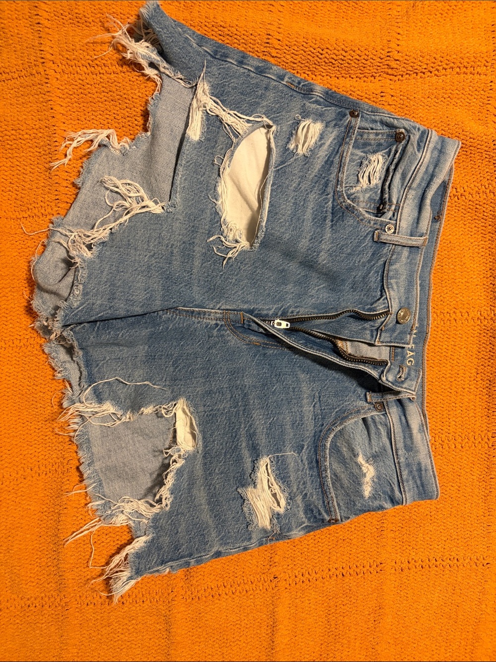 American Eagle Outfitters Distressed Light Blue Denim High Waist Shorts
